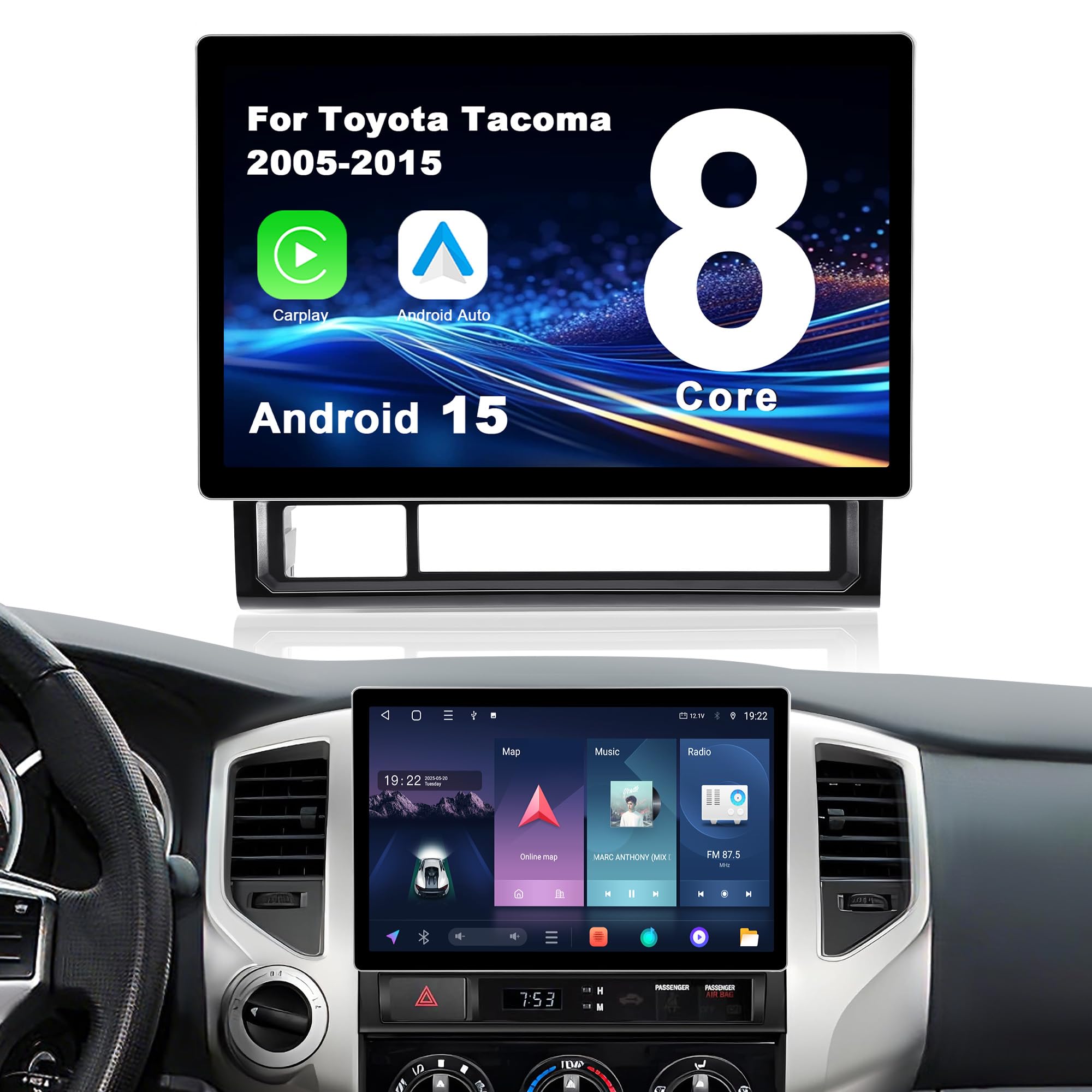 Photo 1 of Fumgil 8 Core Head Unit for Toyota Tacoma: Android 15 Car Stereo Upgrade Wireless CarPlay & Android Auto with WiFi 6, Bluetooth5.0, GPS, FM/RDS, DSP&EQ, SWC, 1080P Backup Camera (2005-2015, MAX)