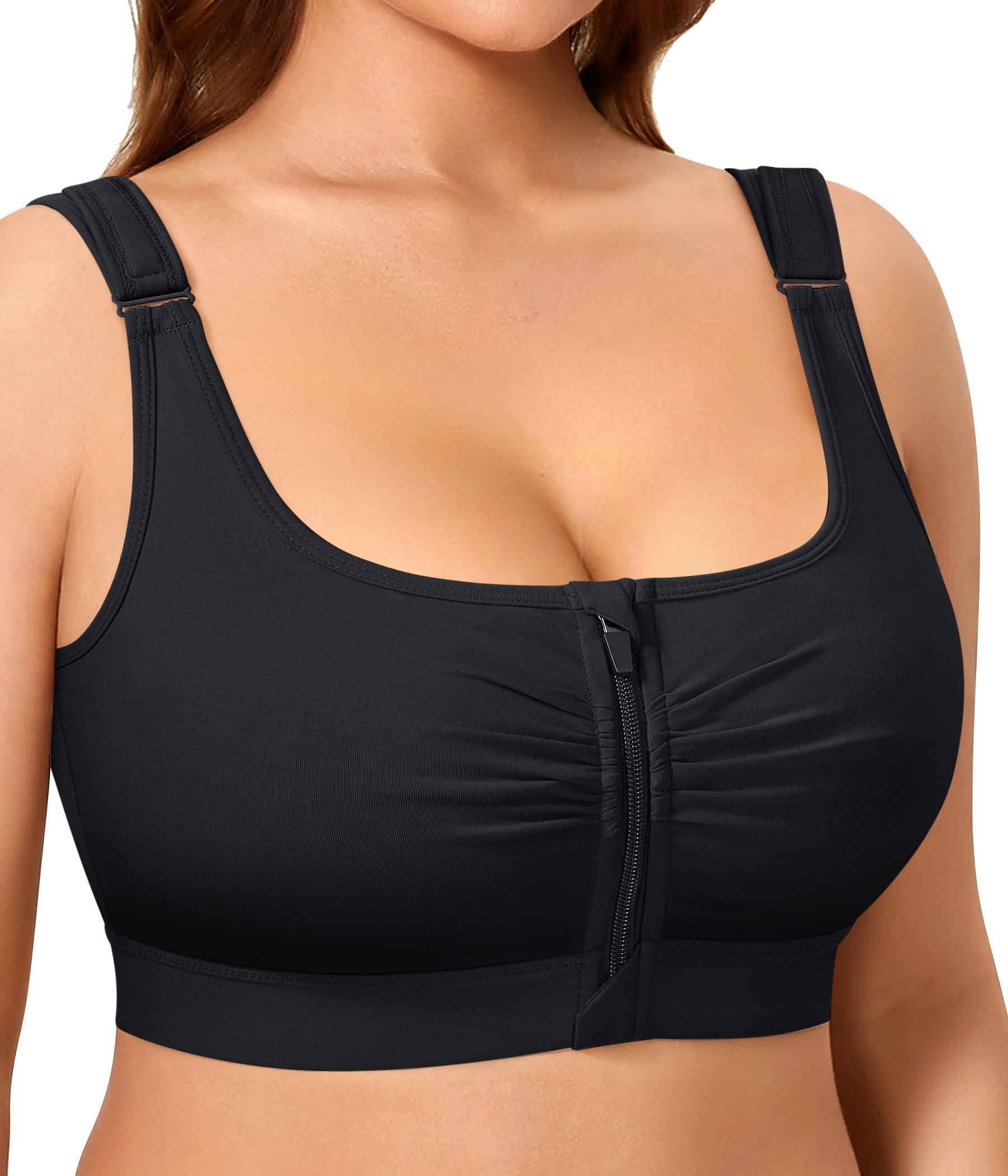 Photo 1 of BRABIC Wireless Zip Front Closure Bras for Women No Underwire Full Coverage Comfort Everyday Post Surgery Compression Bra (US, Alpha, X-Large, Regular, Regular, Black)