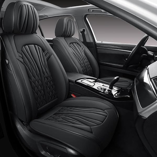 MINGBRON SEAT COVERS FOR CARS, WATERPROOF SEAT COVERS, LEATHER CAR SEAT COVERS 2 PACK, UNIVERSAL SEAT CUSHION PROTECTOR FOR MOST CARS BLACK