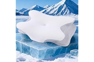 Guttylief Neck Support Pillow - Dual Height Adjustable Memory Foam Pillow with Cooling Silk Cover, Neck and Spine Support for