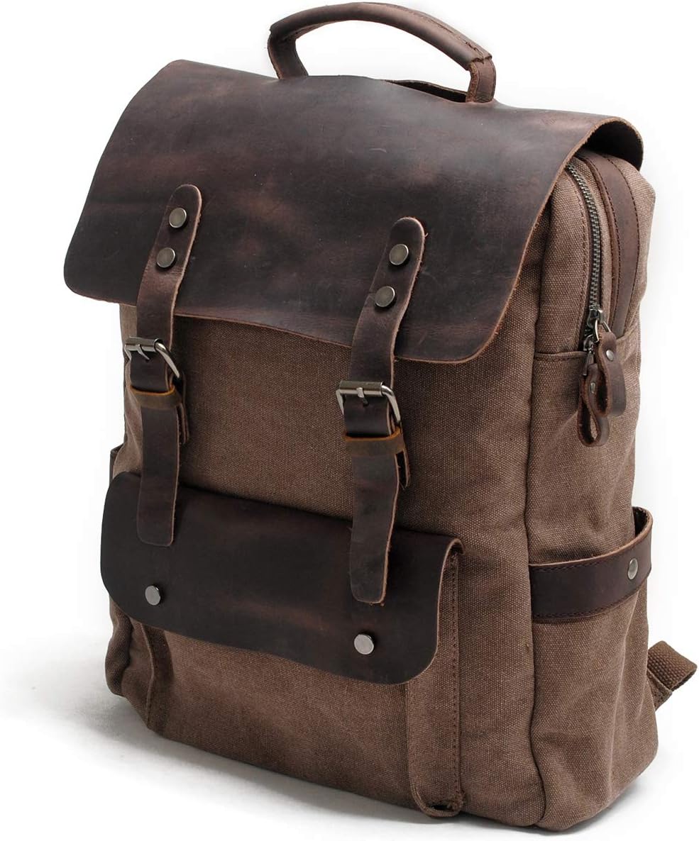 New Women's Vintage Canvas Leather Backpack for Outdoor Vintage Satchel Travel Bag Travel (15 inches) Travel Bag (Pink) - Image 3