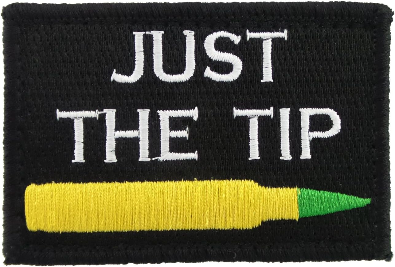 Just The Tip M855 Penetrator Funny Hook and Loop Fully Embroidered Morale Tags Patch (Black and White)