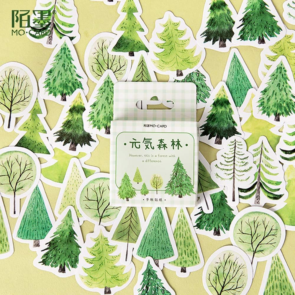 45 PCS Small Scrapbooks Laptop Stickers, Doraking Boxed Decorative Stickers for Laptop, Scrapbooking, Suitcase(Fresh Forest, 45PCS/Box)