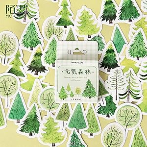 45 PCS Small Scrapbooks Laptop Stickers, Doraking Boxed Decorative Stickers for Laptop, Scrapbooking, Suitcase(Fresh Forest, 45PCS/Box)