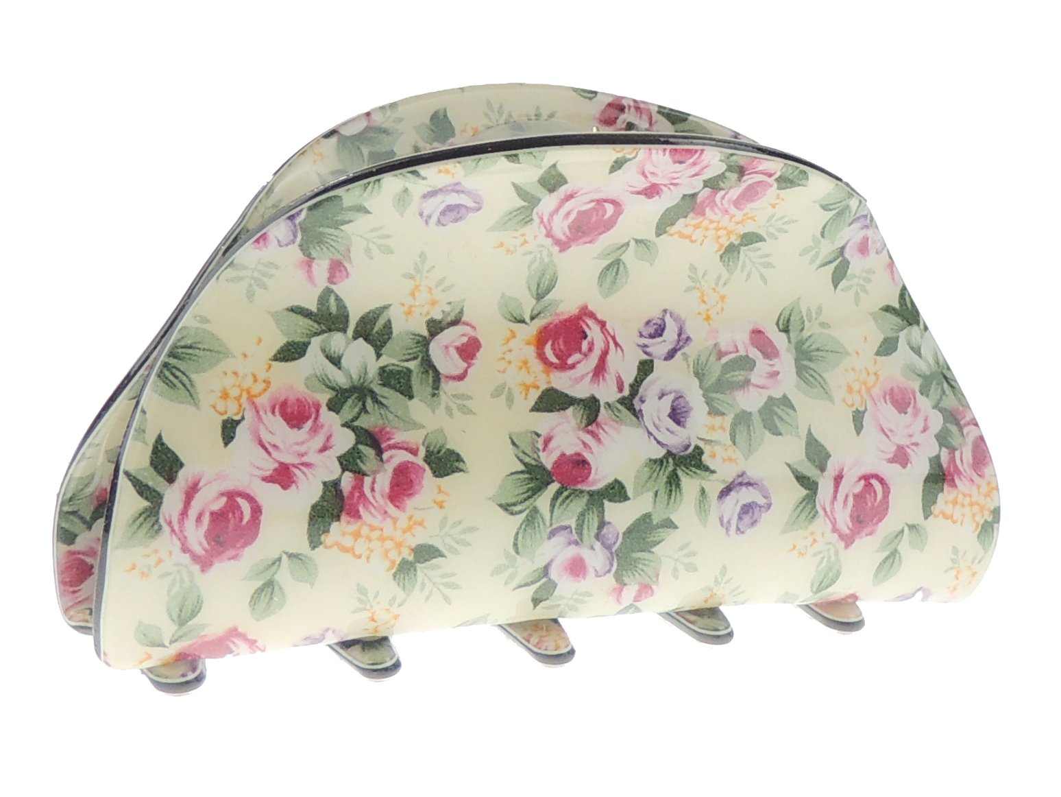 Ladies Floral English Garden Print 8cm Hair Claw Clamp Clip Oval Cream