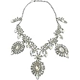 Secret for Longevity Silver Tone Vintage Deco Retro Gatsby Antique Style Clear Rhinestone Wedding Bridal Prom Chunky Statement Necklace