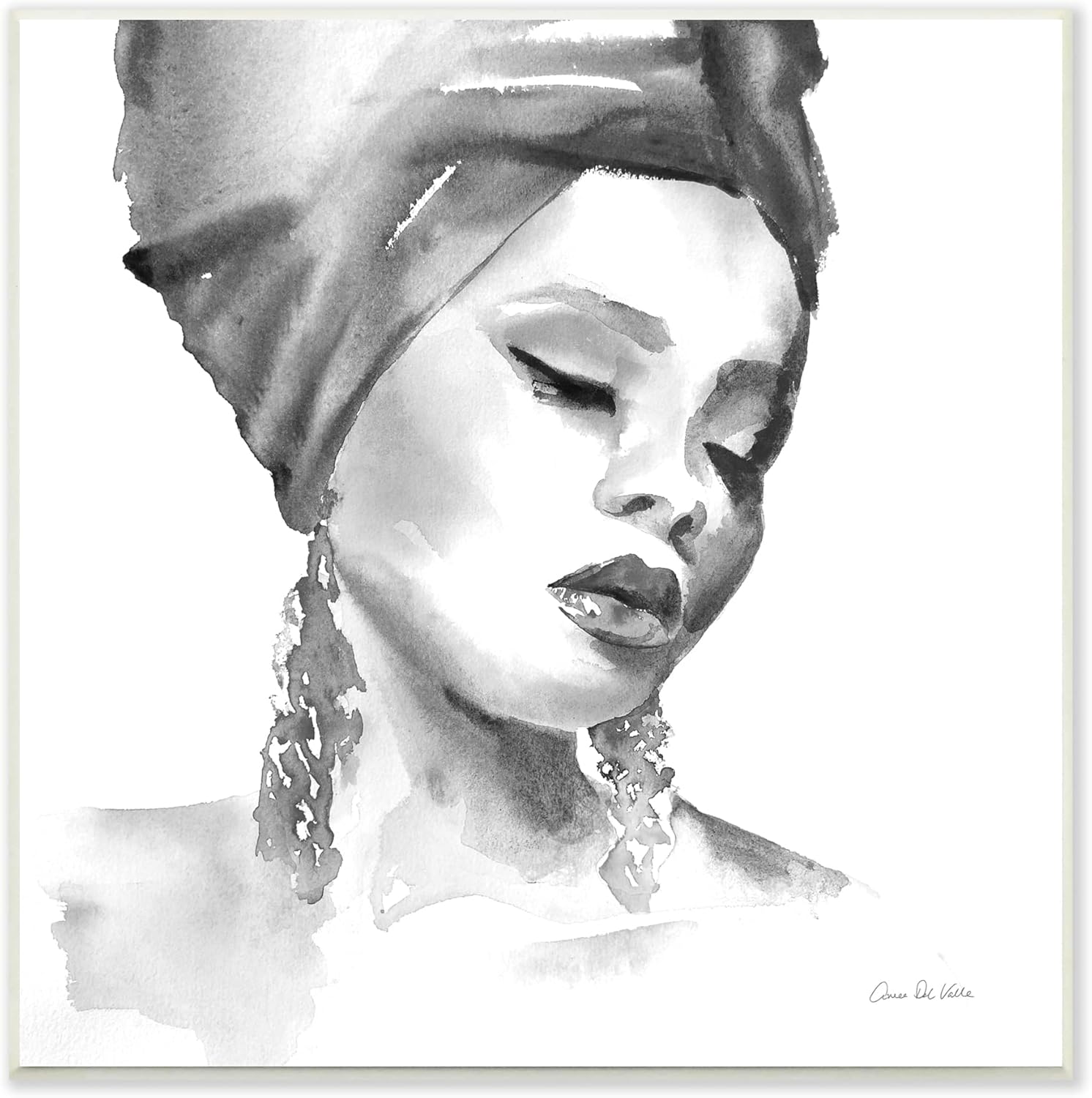 Paintings - Stupell Industries Woman with Headwrap Soft Watercolor Portrait Painting, Designed by Aimee Del Valle Wall Plaque, 12 x 12, White