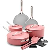 GreenPan Nova 10-Piece Cookware Pots & Pans Set, Oprah’s Favorite Things 2024, PFAS-Free Ceramic Nonstick, Fry, Sauté, Stockpot, Utensils, Lids, Induction Suitable, Dishwasher & Oven Safe, Coral
