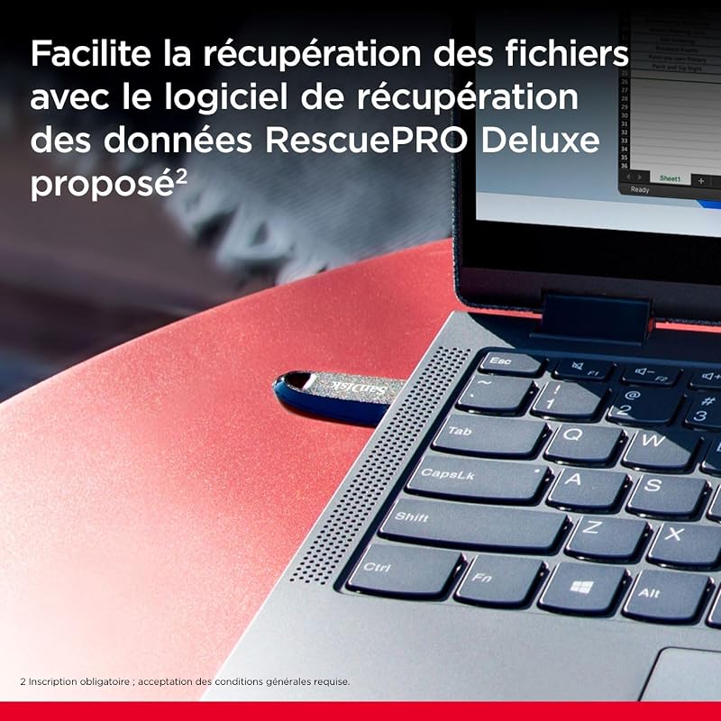 Ultra Curve 128 Go Flash Drive, Clé USB 3.2, des vitesses allant jusqu'à 100 Mo/s, Rescue Pro Deluxe Software, Porte-clés intégrée, Noir