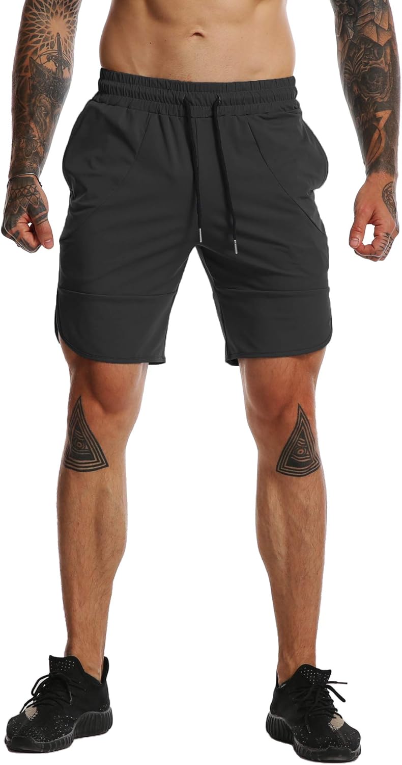 FLYFIREFLY Men's Gym Fitness Drying Workout Shorts Running Short Pants with Pockets: Clothing