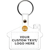 DISCOUNT PROMOS Custom House Shaped Soft Key Tags Set of 10/50/100, Personalized Bulk Pack - Perfect for Tradeshows, Party Favors, Events - White