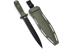 ODENWOLF W-Catcher Fixed Blade Knife with Sheath - Large Hunting Knife made of D2 steel - Big Fixed Blade Double Edge Knife with Non-Slip TPE Handle - Full Tang Survival Knife for Outdoor Activities