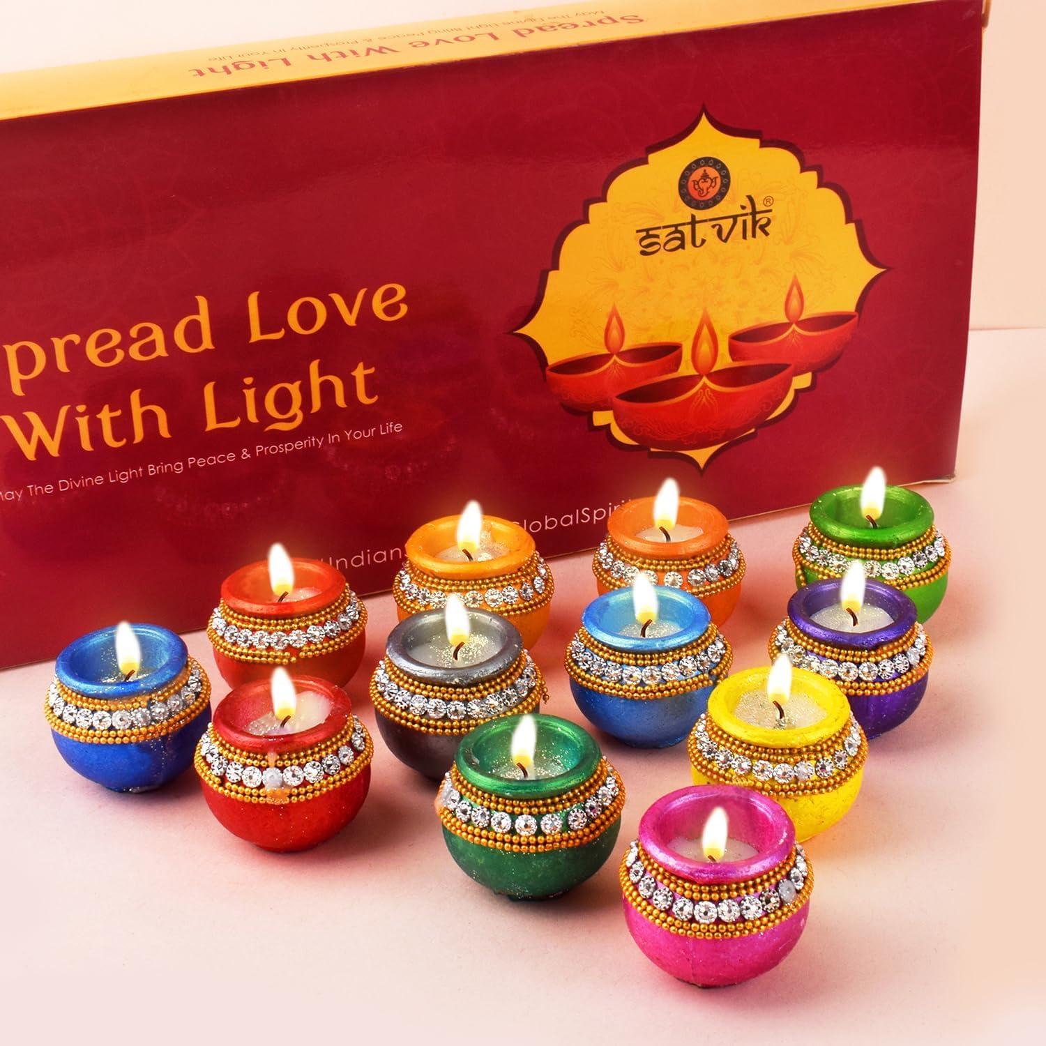 Oil Lamps & Accessories - SATVIK 12 Pc Set Matki Clay Diya Diwali Wax Filled Dia for Puja Pooja Traditional Handmade Terracotta Earthen Vilakku Oil Lamp Diyas Natural Mitti Welcome Deepawali Decoration Indian Gift Items