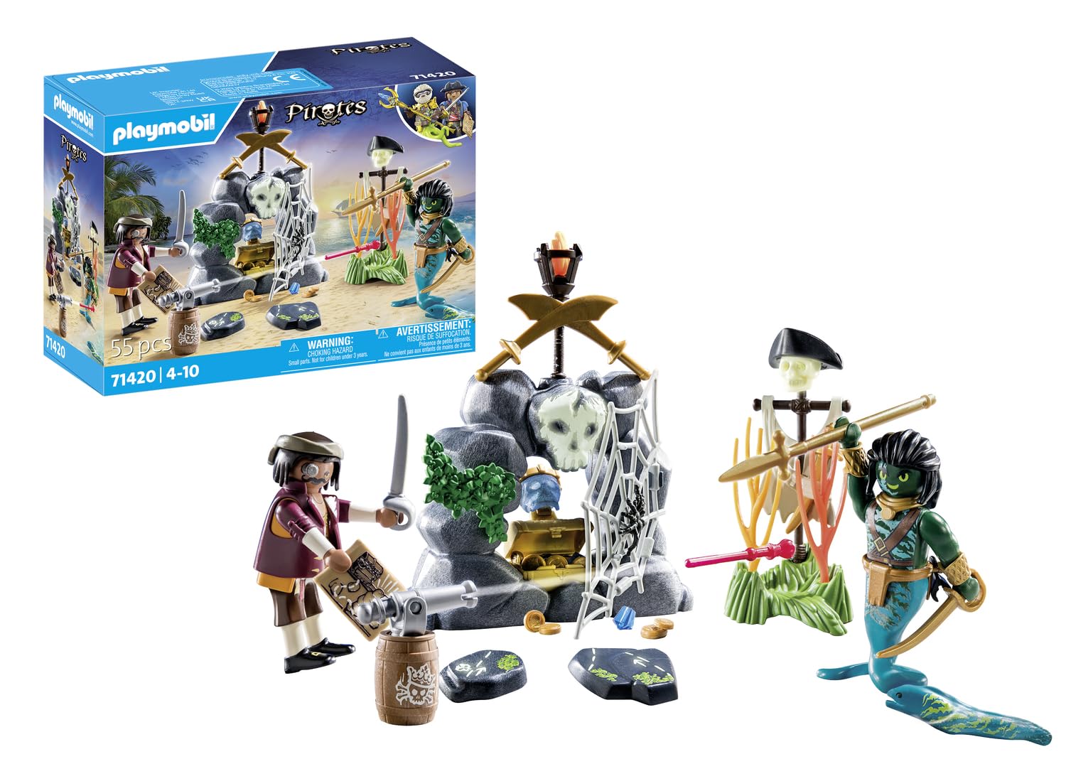 Playmobil 71420 Pirates: Treasure Hunt, Pirate vs. Deeper, an exciting underwater world with a pirate and an morey eel man, fun imaginative role-play, playsets suitable for children ages 4+ β image 1