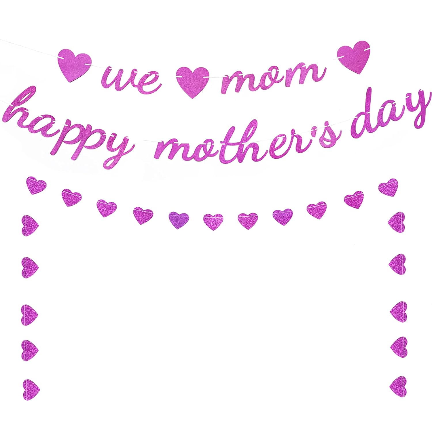 Happy Mother’s Day Banner, We Love Mom Banner, Pink Glitter Mothers Day Decorations, Thank You Mom Best Mom Ever Mothers Day Garland for Mother’s Day Party Decorations Photo Props (Pre-Assembled)