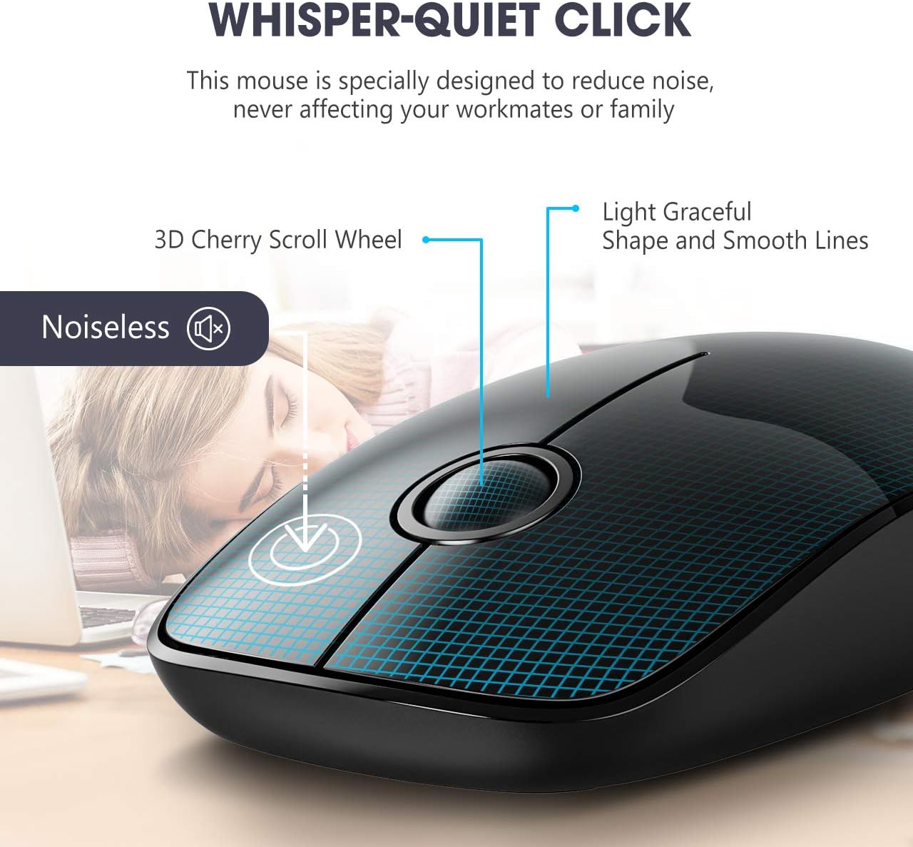 VicTsing Wireless Keyboard and Mouse [Whisper Quiet], 2.4GHz Wireless Keyboard Mouse Combo, Computer Keyboard and Wireless Mouse, USB Unifying Receiver, for PC Computer Laptop Windows iMac,Black: Computers & Accessories