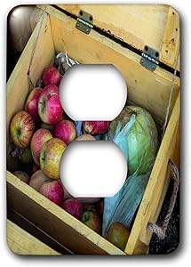 3dRose Alexis Photography - Food Fruits and Vegetables - Wooden box filled with red apples, corn, pumpkin and cabbage - 2 plug outlet cover (lsp_304528_6)