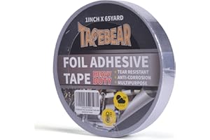 TAPEBEAR Heat Shield Tape Aluminized Fiberglass Cool Tape 1inch x 65Yards, Self-Adhesive Reflective Thermal Barrier Tape Heat Resistant for Air Dryer Vent, HVAC, Heating Unit, Auto, Pipe, 196Ft