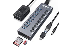 Powered USB 3.0 Hub, Wenter 10 Ports 36W Powered USB Hub, Aluminum USB Splitter with Individual On/Off Switches, SD/TF Card Readers and 12V/3A Power Adapter for PC/Laptops/MacBook Pro/Air/iMac/iPad