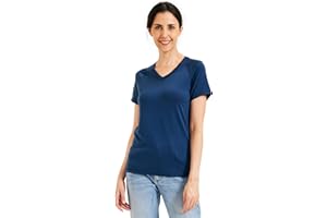 ZSOSBA METARINO 100% Merino Wool T-Shirt Women V Neck Short Sleeve Base Layer Tee Shirt for Travel,Hiking,Sports