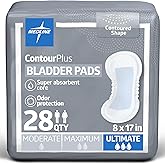 Medline ContourPlus Bladder Control Pads, Ultimate Absorbency, 8 x 17 Inches, Bag of 28