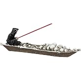 Ebros Grim Reaper Fishing On Boat of Skulls Incense Burner Statue 11.5
