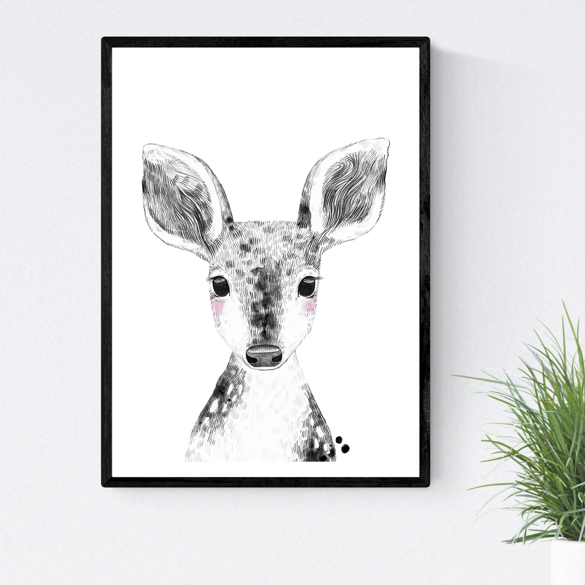 Nacnic Deer child poster child animal black sheet A4 Size Unframed and white baby