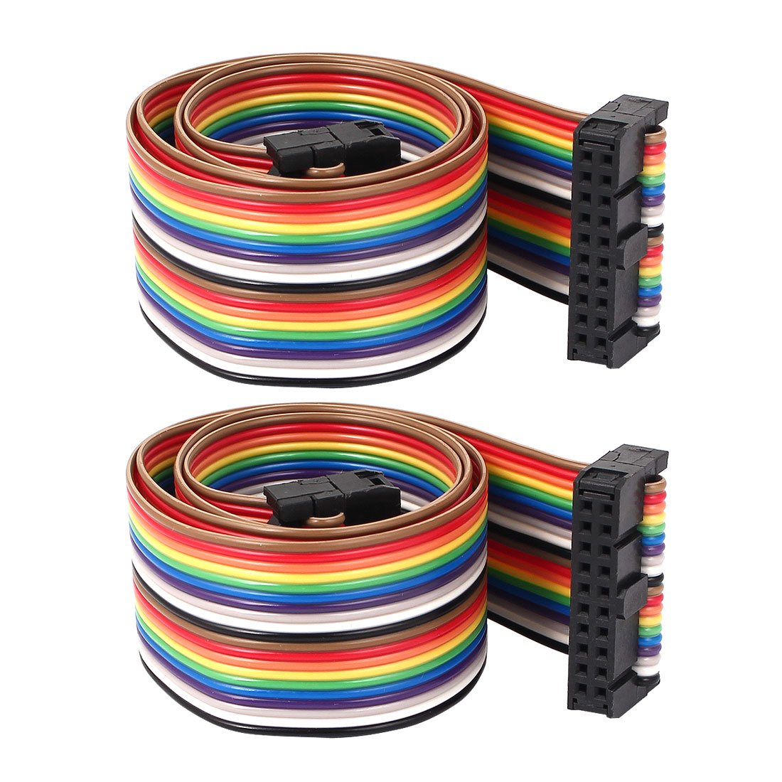 Sourcingmap 50cm 20 Pin 20 Way F/F Connector IDC Flat Rainbow Ribbon Cable 2pcs