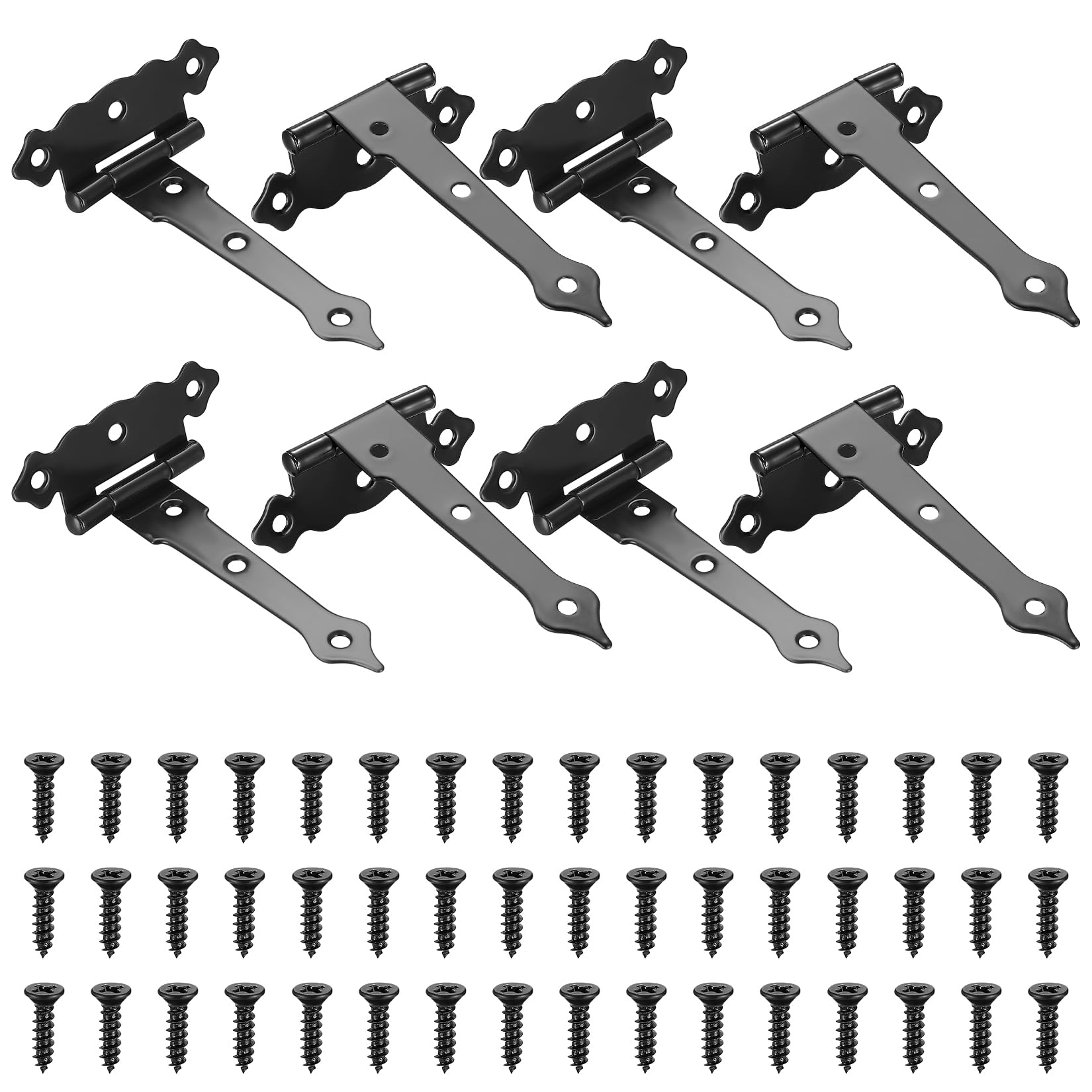 8-Piece Door Hinges, Garden Gate Hinges, Flower Hinges, Foldable, Stainless Steel, with Screws for Shed Doors, Barn Doors, Gates