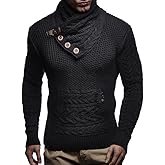 Leif Nelson Men’s Knitted Pullover | Long-Sleeved Slim fit Knitwear | Winter Sweatshirt with Shawl Collar for Men