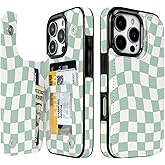 Obbii Compatible with iPhone 16 Pro Case Wallet with Card Holder, Flip PU Leather Built-in Card Slots, Kickstand and Shockproof Case for iPhone 16 Pro 6.3 inch Women Men (Green Checkerboard)