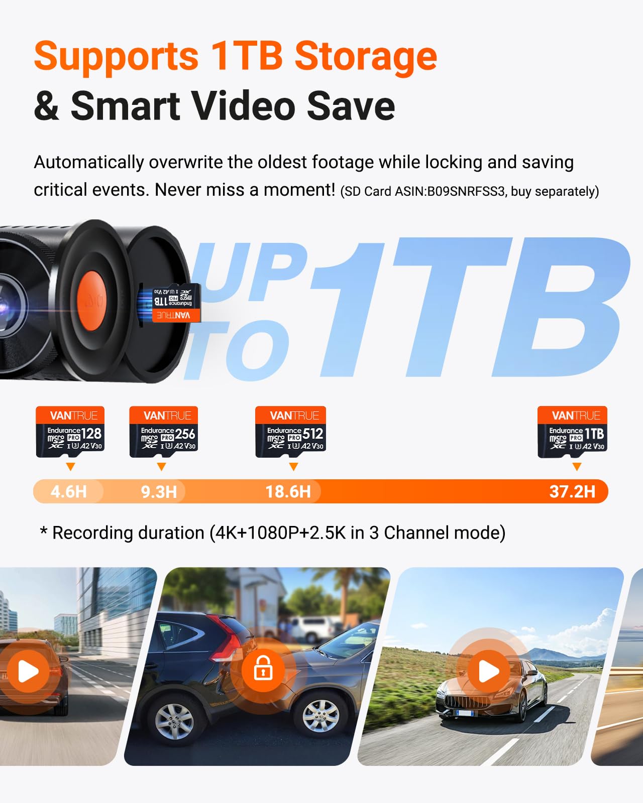 VANTRUE N4 Pro S 4K 3 Channel Dash Cam w/Triple STARVIS 2, 4K+1080P+2.5K Front Inside Rear Dash Camera, 4k+2.5K Dual Channel, HDR IR Night Vision, Voice Control, Parking Mode, GPS, Wi-Fi, Support 1TB