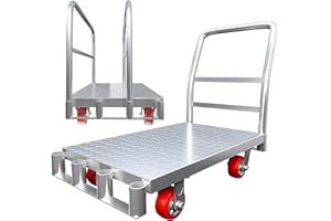 LOMIVE 2in1 Steel Panel Truck Cart, Flatbed Cart Heavy Duty Drywall Cart Lumber Cart, Platform Trucks with 2000 lbs Capacity and 2 Swivel Casters, 37" x 24" Push Cart with 1Front and 2 Side Handrails