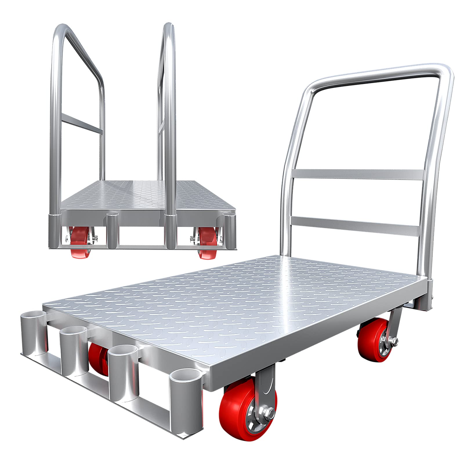 Photo 1 of 2in1 Steel Panel Truck Cart, Flatbed Cart Heavy Duty Drywall Cart Lumber Cart, Platform Trucks with 2000 lbs Capacity and 2 Swivel Casters, 37" x 24" Push Cart with 1Front and 2 Side Handrails