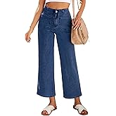 LookbookStore Womens Jeans High Waisted Trendy Cropped Wide Leg Baggy Stretchy Denim Jean Pants Pocket Trousers Jeans