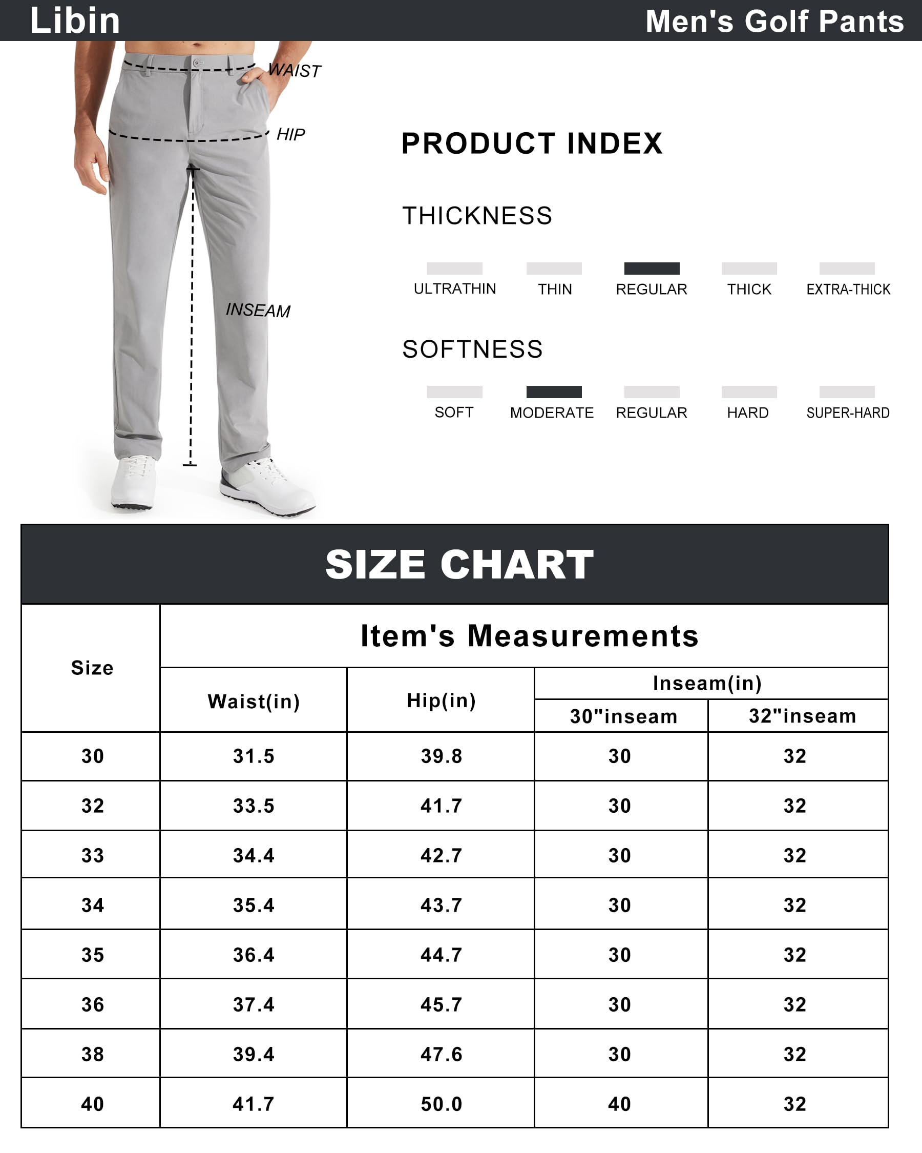 Libin Mens Golf Pants Stretch Work Dress Pants 30
