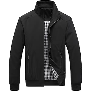 Men's Stand Collar Bomber Jacket, Full Zipper Lightweight Slim Fit Windbreaker Coat, Long Sleeve Casual Outwear