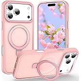 Lufanbis Magnetic for iPhone 17 Pro Case with Ring Stand, [10 FT Drop Protection] [Velvety Touch] Slim Translucent Matte Back Shockproof Phone Case for iPhone 17 Pro 6.3'', Pink