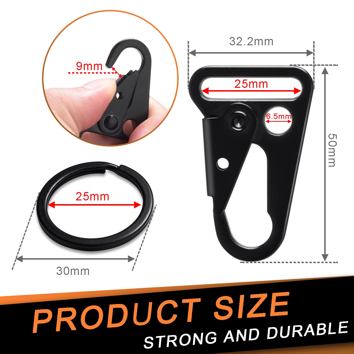 12 Sets Metal Tactical Snap Hook 1-inch Car Keys Chain Clip Heavy Duty Keychain Attachments for Paracord Bracelets Necklaces Molle Bags Lanyard Accessories