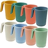 ACOSIY 8 Colors Reusable Plastic Cups with Handle, 12 oz Unbreakable Coffee Mug Set, Universal Plastic Cup Set Kitchen Essentials for Drinking Juice, Soda, Coffee (8)