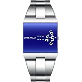 LOUIE JUELEN Men's Square Quartz Watch 36mm Fashion Waterproof Wrist Watch with Pointer-Free Sector Jump Hour Display, Blue/Black/Gold Dial, Black/Silver Band