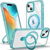 Anqrp O-Ring Magnetic Kickstand Clear Case for iPhone 14/13, Compatible with Mag-Safe, Military-Grade Reinforced 4-Corners Anti-Yellowing Transparent Phone Case Cover for iPhone 13/14, Teal
