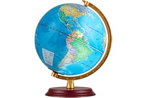 Goplus 8'' Illuminated World Globe, Antique Night Light up Globe Lamp w/Wooden Stand, HD Map for Adults Home Office, Desktop 