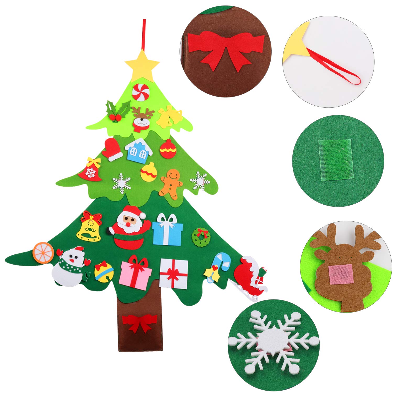 Joyibay Filz Weihnachtsbaum Kinder, DIY Filz Weihnachtsbaum 3.2 FT Dekoration Weihnachtsbaum aus Filz Ornamenten Weihnachten Set Ornamenten Hängenden Seil Für Home Tür Wand Dekoration