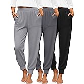 Yearntown 3 Pack Women's Lounge Joggers High Waist Yoga Pants Athletic Workout Pajama Comfy Tapered Sweatpants with Pockets