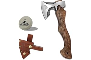 THKFWD Camping Hatchet -Chopping Axe with Leather Sheath, 11.3" Forged Carbon Steel Wood Splitting Axe for Chopping Camping Survival
