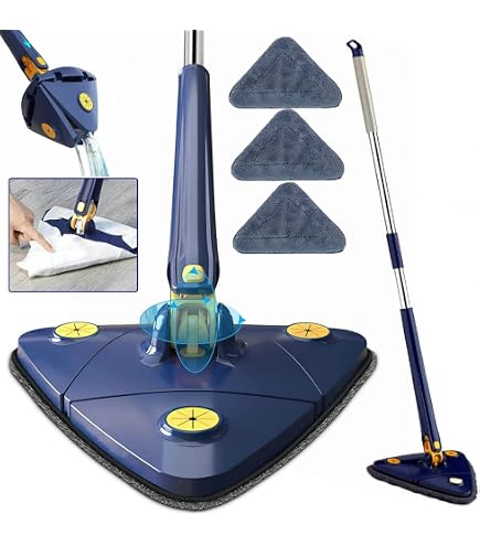 Mopa Plana Giratoria 360° Con Almohadillas De Microfibra | Para Suelos Laminados Y Azulejos | Mango Ajustable Y Autoescurrible | Set De 4 Piezas