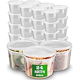 APSIC Plastic Deli Containers with Lids, 24 Sets 64oz Leakproof Soup Storage Containers for Restaurant, Round Takeout Deli Cups for Food Slime Meal Prep Leftover, BPA Free, Microwave/Freezer Safe