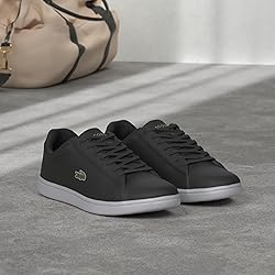 Lacoste Women's Hydez Leather Sneaker, Black/Gold, 7