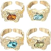 MECCANIXITY Chunky Gold Rings Set for Women Adjustable Crystal Stackable Ring Open Vintage Statement Stacking Jewelry